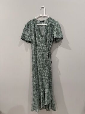 Wrap Midi Dress in Sage Green Floral